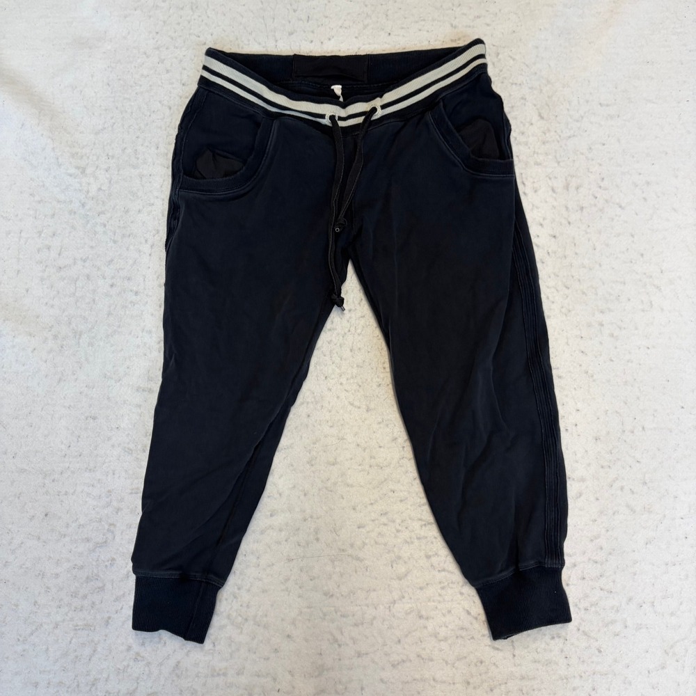 Lululemon Athletica Joggers Womens 8 Black Striped Waistband Drawstring Crop